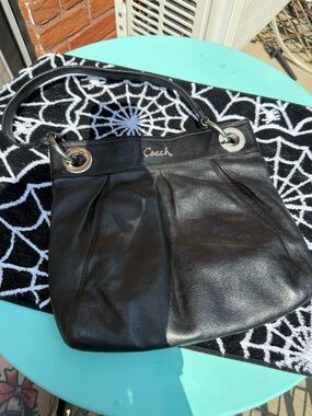 Coach Black Leather Grommet Shoulder Bag